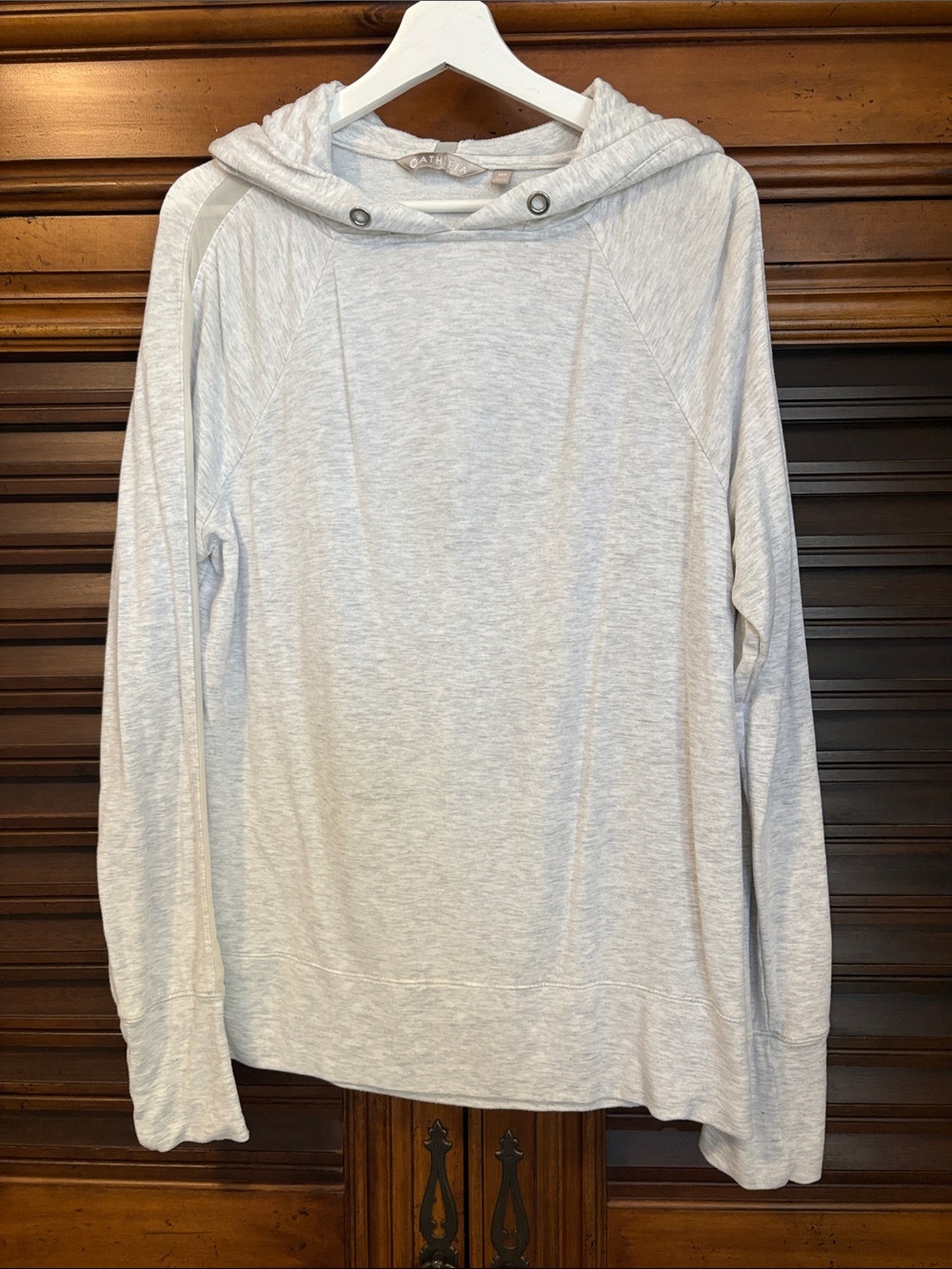Athleta Light Gray Hooded Pullover Sweatshirt Medium TALL